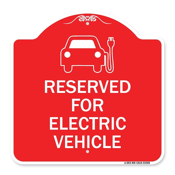 Signmission Reserved for Electric Vehicle W/ Graphic, Red & White Aluminum Sign, 18" x 18", RW-1818-23209 A-DES-RW-1818-23209 - main